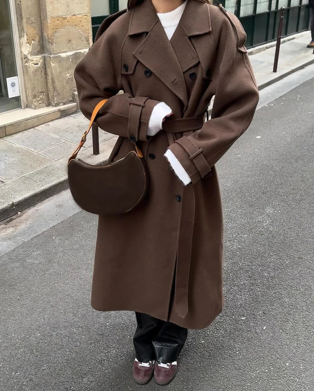 Dames Trenchcoat Lange Warme Winterjas Met Ceintuur - StudioMarella