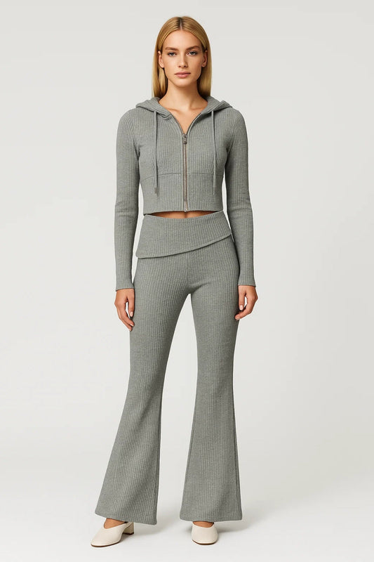 Dames Crop Hoodie met Wijd Broek Casual Set - StudioMarella