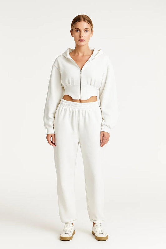 Cropped Hoodie Set Met Rits Voor Dagelijks Gebruik - StudioMarella