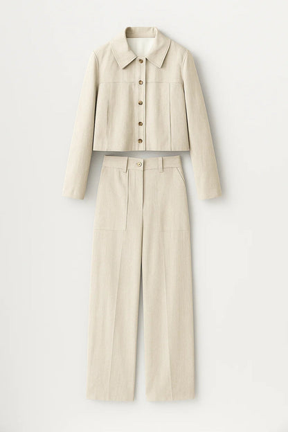 Tweedelige Set: Cropped Jasje en Rechte Broek Elegant en Stijlvol