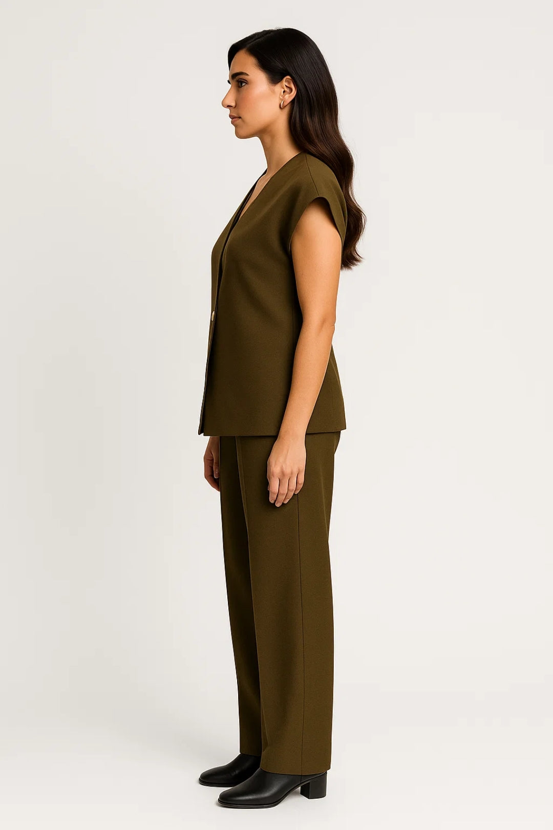 Dames Set Gilet en Pantalon Mouwloos Elegante V-hals