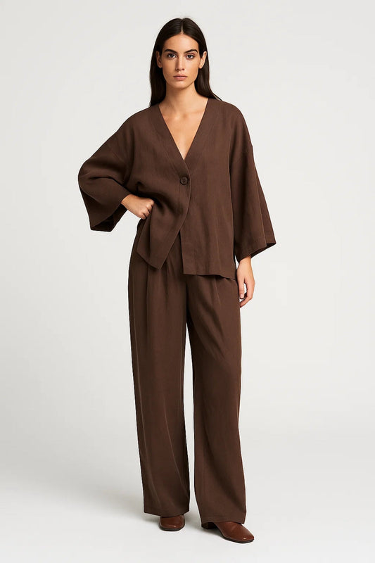 Dames Blazer Set met Wijde Broek en V-hals Elegant - StudioMarella