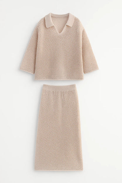 Gehaakte Set: Top met Kraag en Rok Licht en Comfortabel
