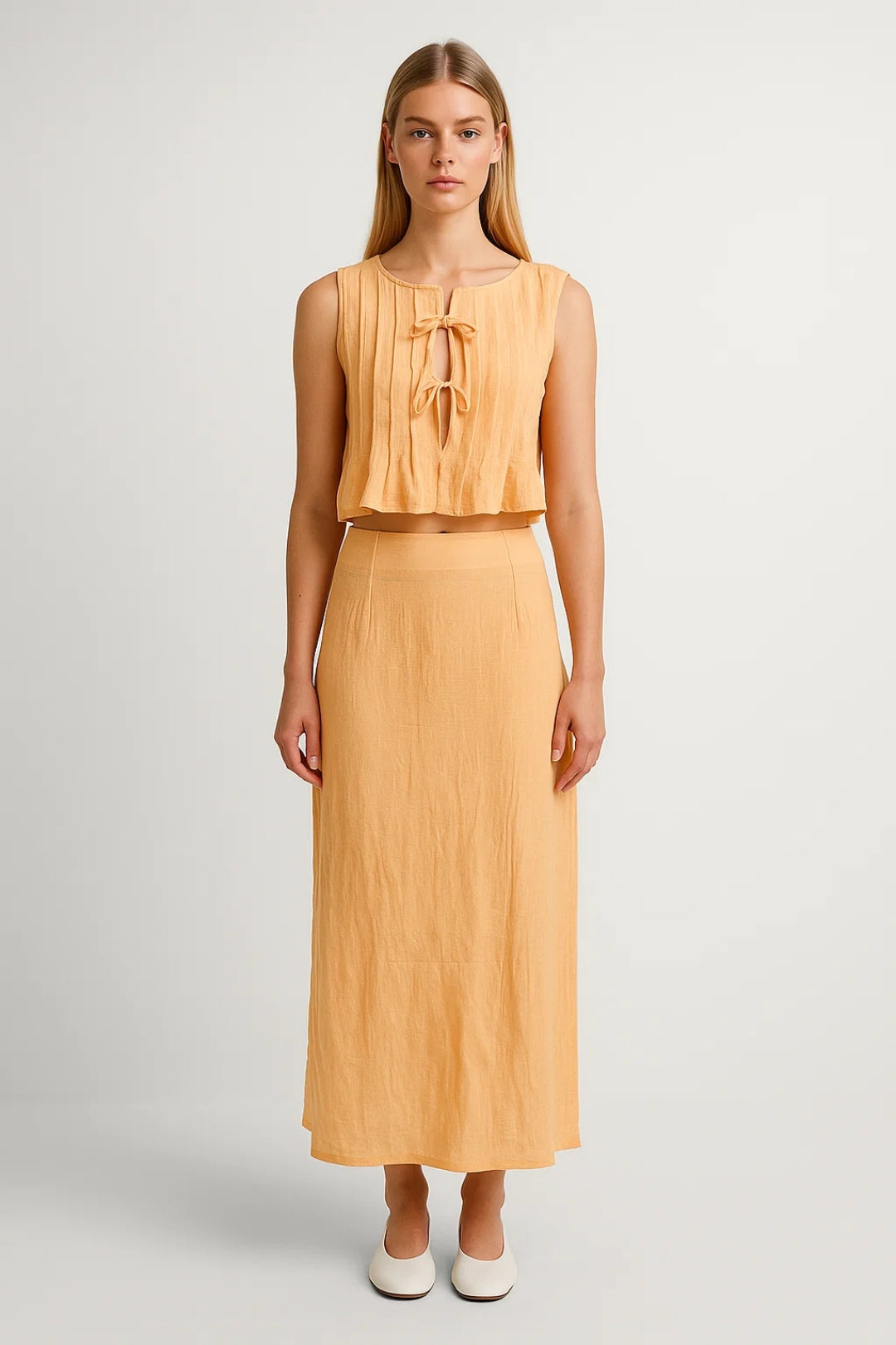 Dames Set: Crop Top met Midi Rok en Strik Detail Zomer Collectie - StudioMarella