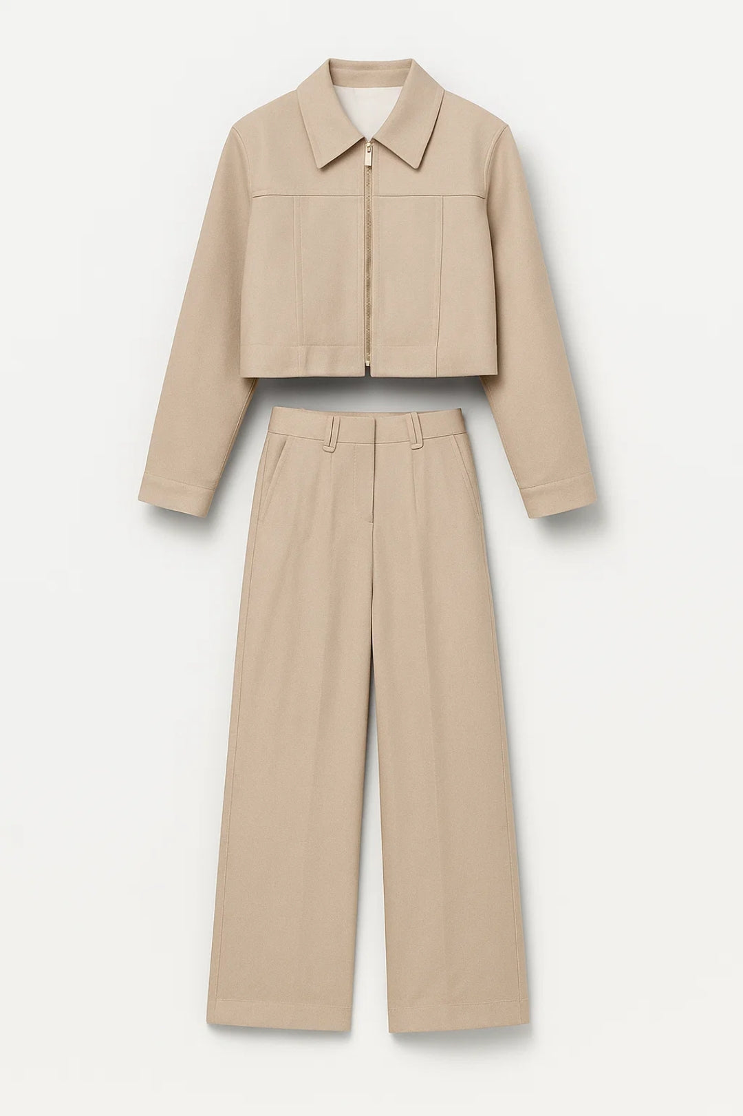 Dames Set - Cropped Jas met Wijde Broek en Hoge Taille Elegant