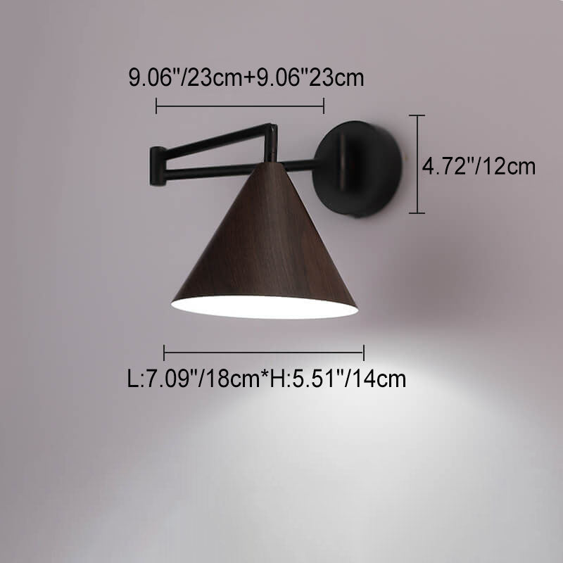 Wandlamp Zwenkarm IJzer Conische Kap Walnoot Houtkleur E26 18x14cm Slaapkamer Leeslamp