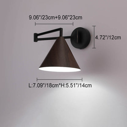 Wandlamp Zwenkarm IJzer Conische Kap Walnoot Houtkleur E26 18x14cm Slaapkamer Leeslamp