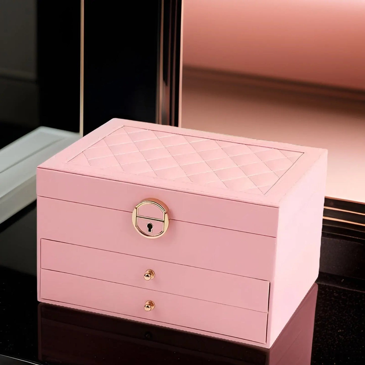 Luxe Sieradenbox met Meerdere Lagen – Elegante Opberger voor Ringen Kettingen Oorbellen – PU Leer – 23x17x13,5 cm