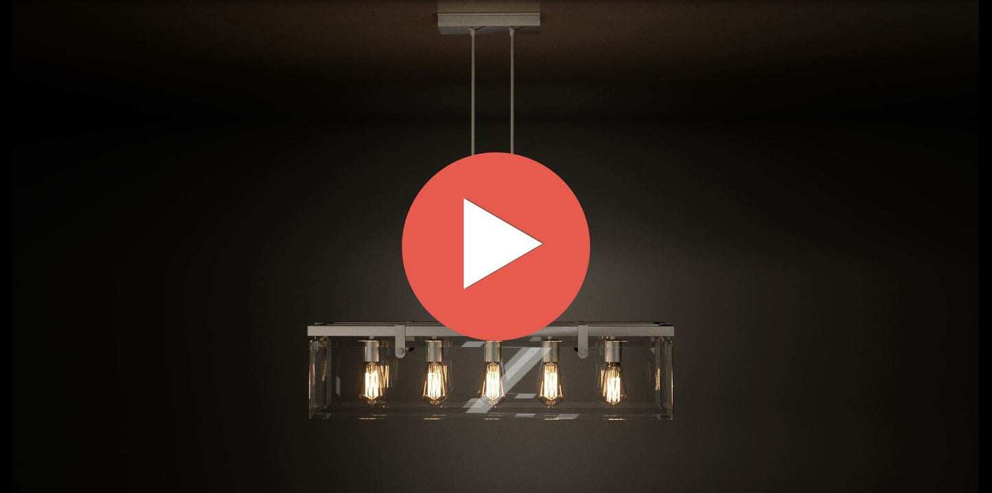 Hanglamp Rechthoekig Cube Glas Staal Nikkel 93cm Eetkamer Modern