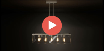 Hanglamp Rechthoekig Cube Glas Staal Nikkel 93cm Eetkamer Modern