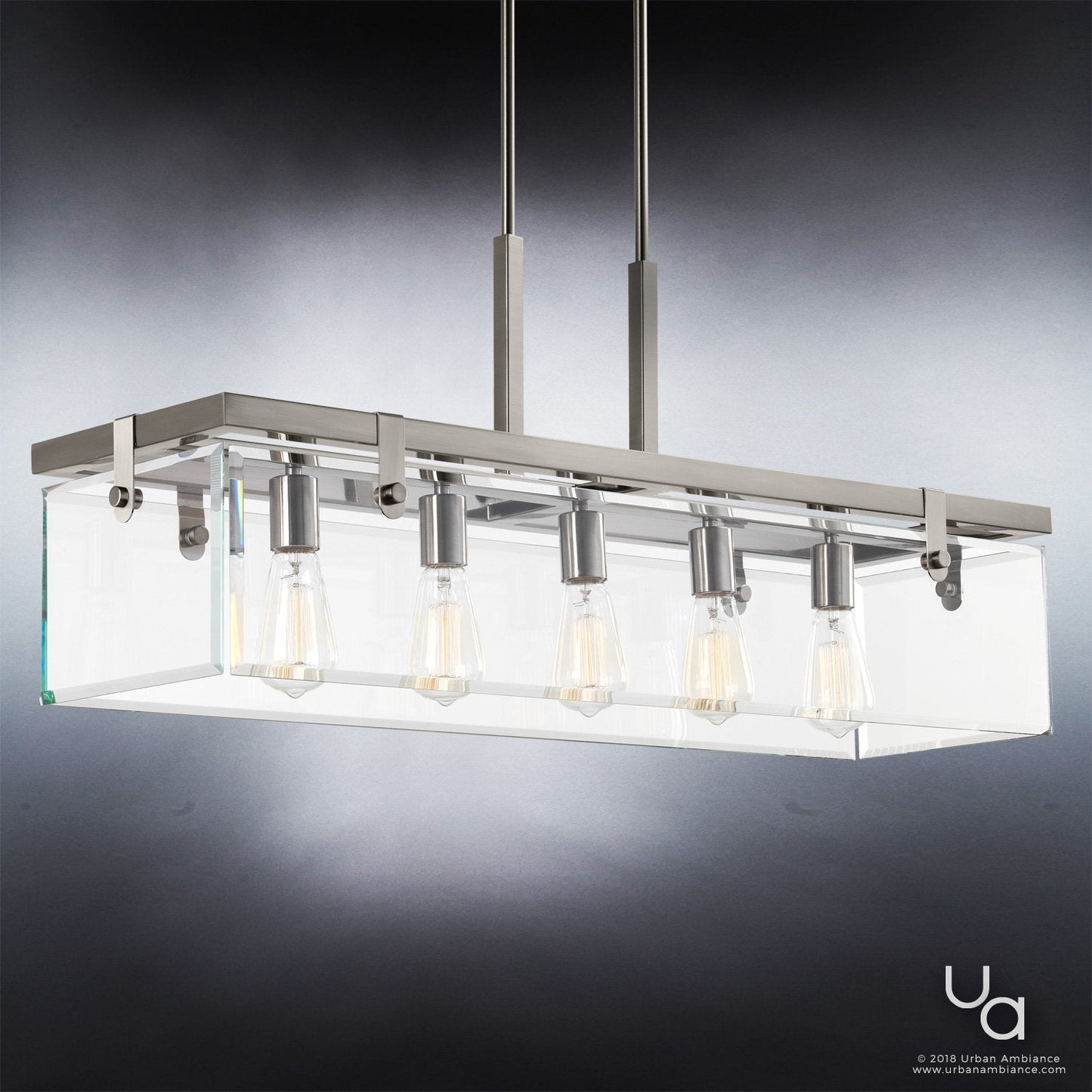 Hanglamp Rechthoekig Cube Glas Staal Nikkel 93cm Eetkamer Modern