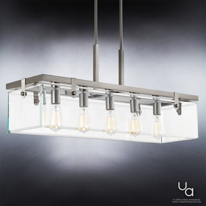 Hanglamp Rechthoekig Cube Glas Staal Nikkel 93cm Eetkamer Modern