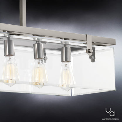 Hanglamp Rechthoekig Cube Glas Staal Nikkel 93cm Eetkamer Modern