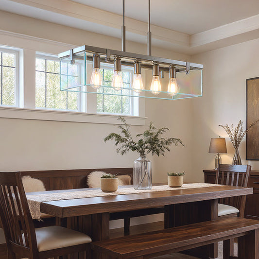 Hanglamp Rechthoekig Cube Glas Staal Nikkel 93cm Eetkamer Modern