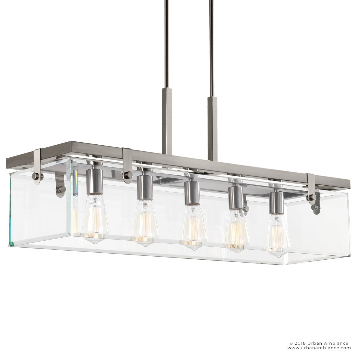 Hanglamp Rechthoekig Cube Glas Staal Nikkel 93cm Eetkamer Modern
