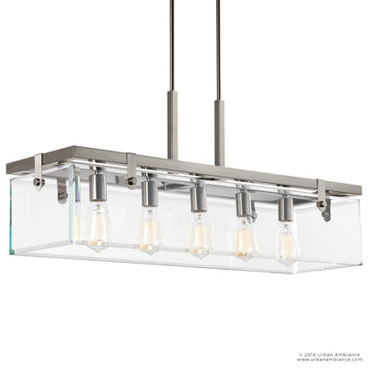 Hanglamp Rechthoekig Cube Glas Staal Nikkel 93cm Eetkamer Modern