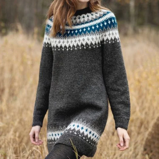 Kleurige Gebreide Jurk Midi met Leuke Print - StudioMarella