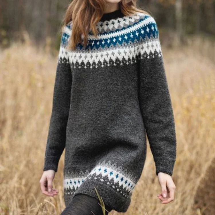 Midi Jurk Gebreid met Leuke Print - StudioMarella