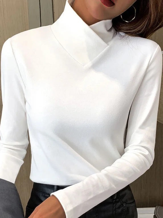 Vrouwelijke Top met Asymmetrische Kraag Elegante Look