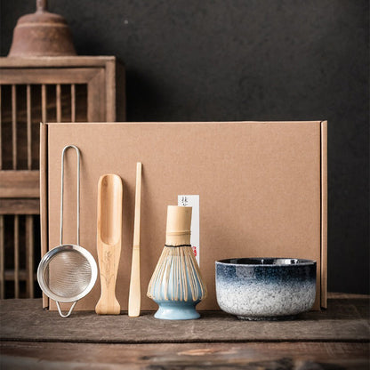Matcha Theeset Compleet Met Bamboe Klopper Keramische Kom Traditioneel 6 Delig