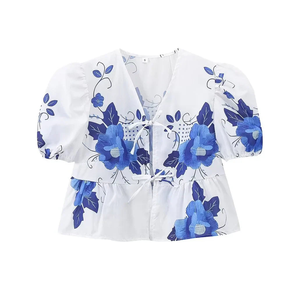 Lichtblauw V-hals Zomer Shirt voor Mannen