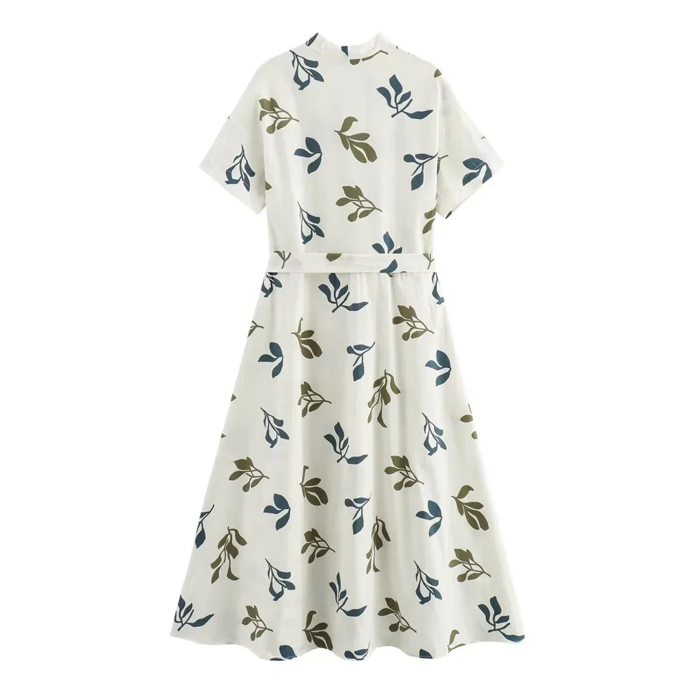 Zomerjurk Met Leuke Poplin Print Vrouwen