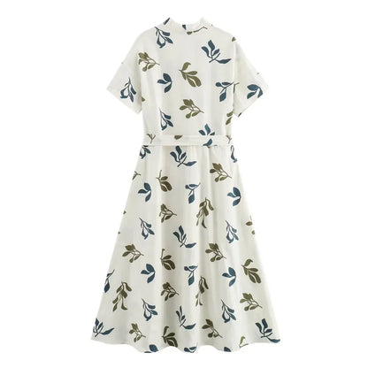 Zomerjurk Met Leuke Poplin Print Vrouwen