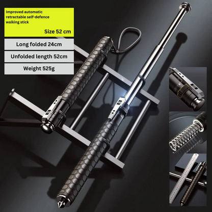 Wandelstok Zelfverdediging Automatisch Uitklapbaar Telescopisch Staal Antislip Grip