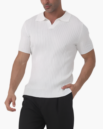 Mannen Poloshirt Katoen V-hals Casual Rib - StudioMarella