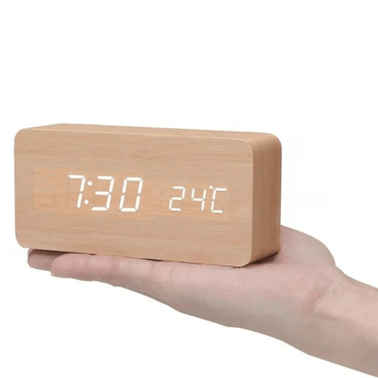 LED Houten Wekker met Spraakactivatie & Minimalistisch Design – Sansoti