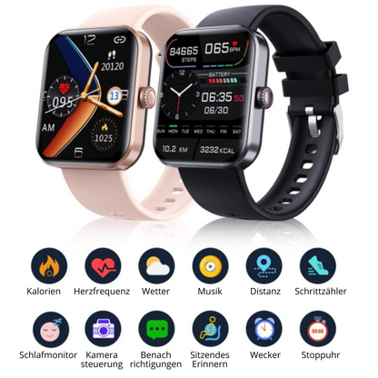 Smartwatch met Gezondheidsmeting Hartslagmeter Bloeddruk Zuurstofniveau Zwart Roze