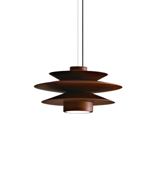 Moderne walnoot houten hanglamp met gelaagd design – stijlvolle plafondlamp voor eetkamer en woonkamer met warme lichtverspreiding