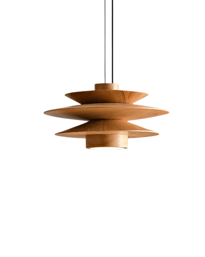 Moderne walnoot houten hanglamp met gelaagd design – stijlvolle plafondlamp voor eetkamer en woonkamer met warme lichtverspreiding