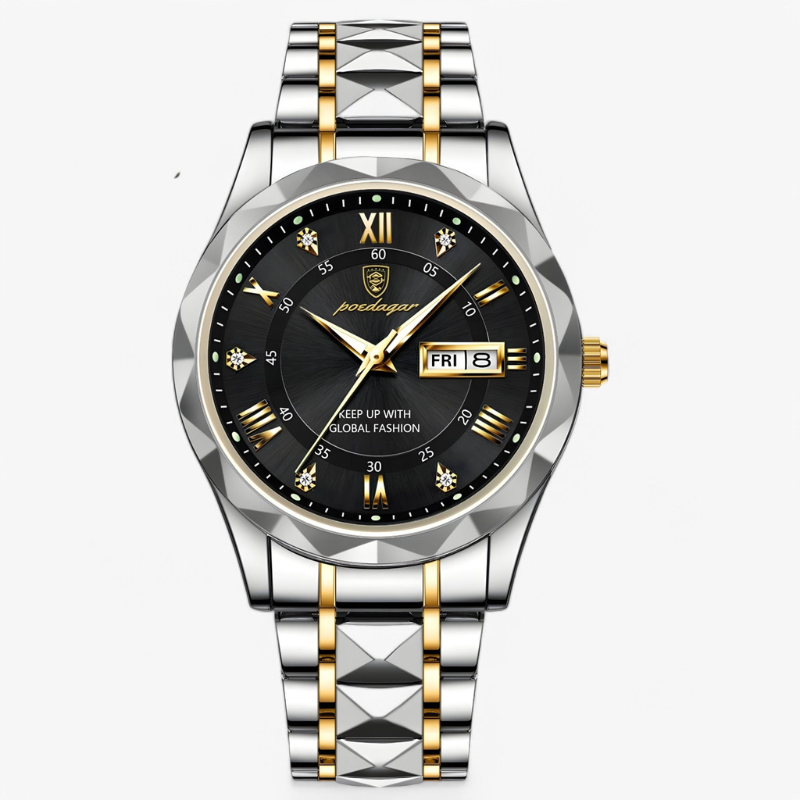 Luxe Herenhorloge met Kwartsmechanisme – Roestvrij Staal Armband – Zilver Zwart Goud – Waterbestendig Polshorloge voor Mannen 42mm