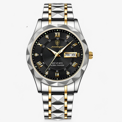 Luxe Herenhorloge met Kwartsmechanisme – Roestvrij Staal Armband – Zilver Zwart Goud – Waterbestendig Polshorloge voor Mannen 42mm
