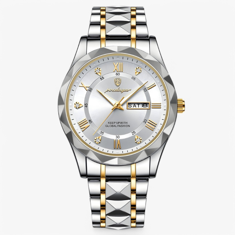 Luxe Herenhorloge met Kwartsmechanisme – Roestvrij Staal Armband – Zilver Zwart Goud – Waterbestendig Polshorloge voor Mannen 42mm