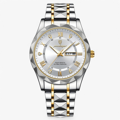 Luxe Herenhorloge met Kwartsmechanisme – Roestvrij Staal Armband – Zilver Zwart Goud – Waterbestendig Polshorloge voor Mannen 42mm