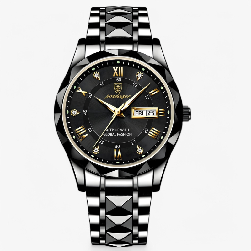 Luxe Herenhorloge met Kwartsmechanisme – Roestvrij Staal Armband – Zilver Zwart Goud – Waterbestendig Polshorloge voor Mannen 42mm