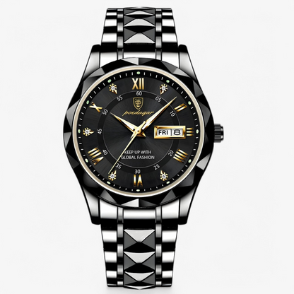 Luxe Herenhorloge met Kwartsmechanisme – Roestvrij Staal Armband – Zilver Zwart Goud – Waterbestendig Polshorloge voor Mannen 42mm