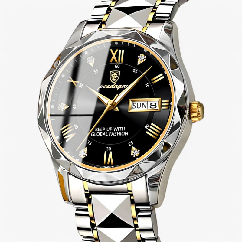 Luxe Herenhorloge met Kwartsmechanisme – Roestvrij Staal Armband – Zilver Zwart Goud – Waterbestendig Polshorloge voor Mannen 42mm