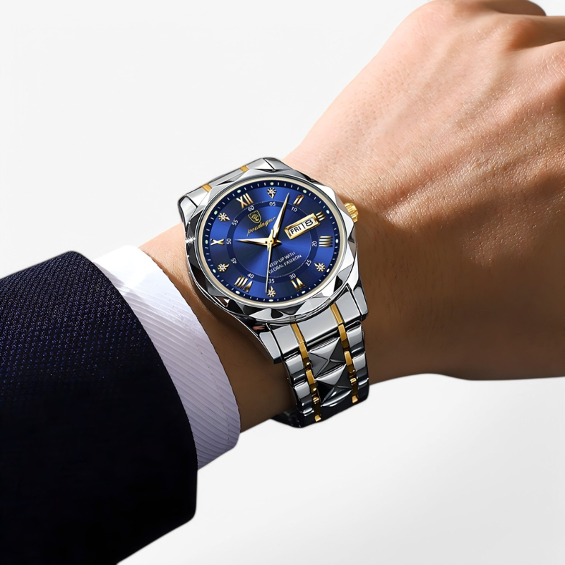Luxe Herenhorloge met Kwartsmechanisme – Roestvrij Staal Armband – Zilver Zwart Goud – Waterbestendig Polshorloge voor Mannen 42mm