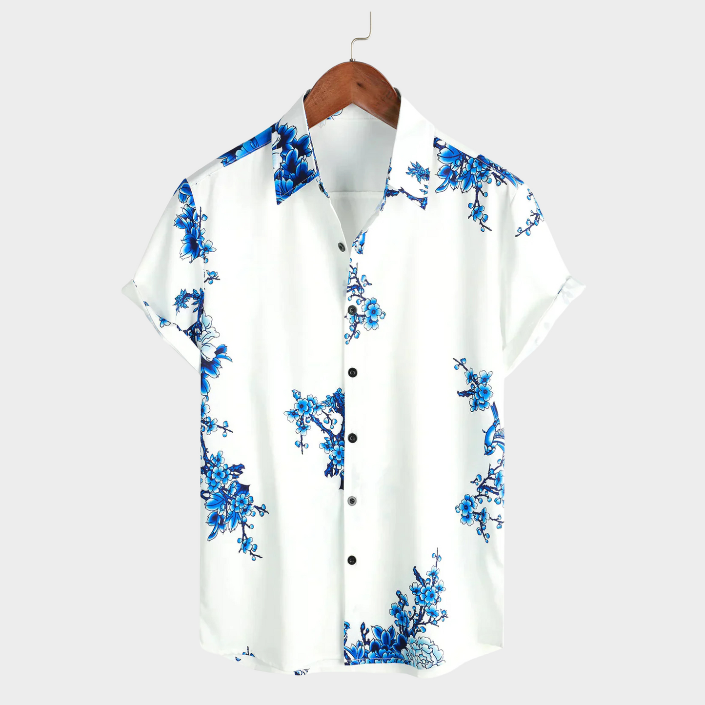 Mannen Zomeroverhemd Wit Korte Mouwen Bloemenprint - StudioMarella