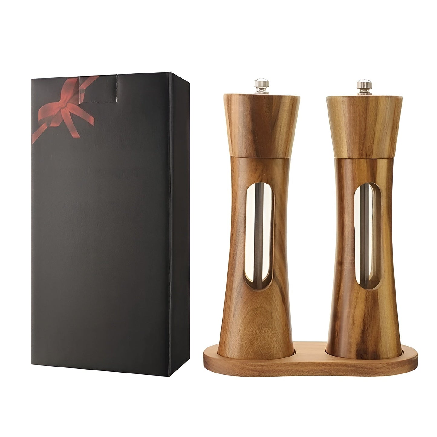 Zout- en Pepermolen Set Hout Acryl Venster 19cm Verstelbaar Maalwerk Keramisch Tafel Keuken Cadeau
