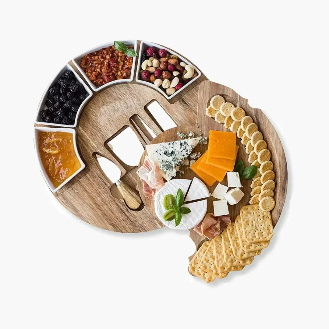 Luxe serveerplank met kaasplank en messen set voor borrel, diner en feestelijke presentaties