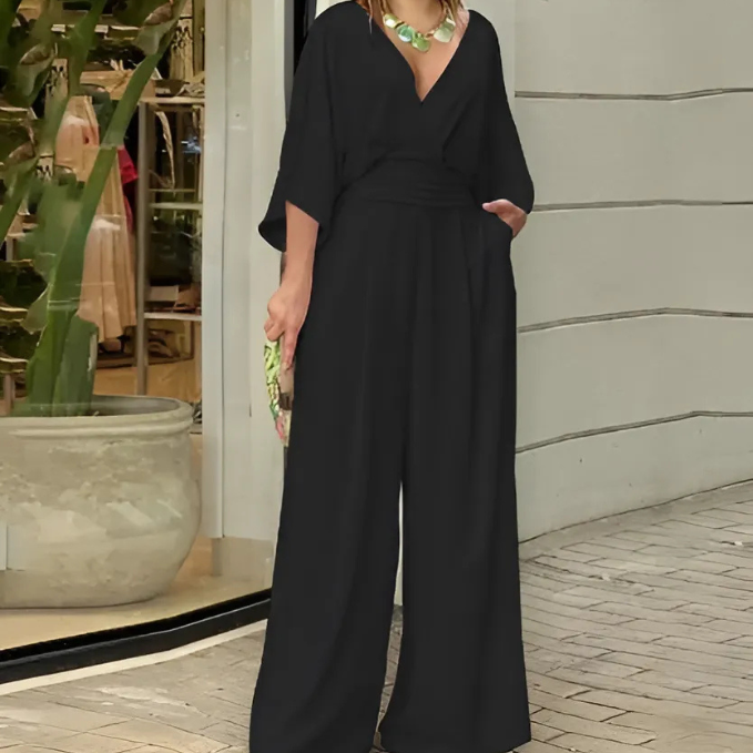 Jumpsuit met Wijde Pijpen en Vleermuismouwen Elegante Zomerjurk
