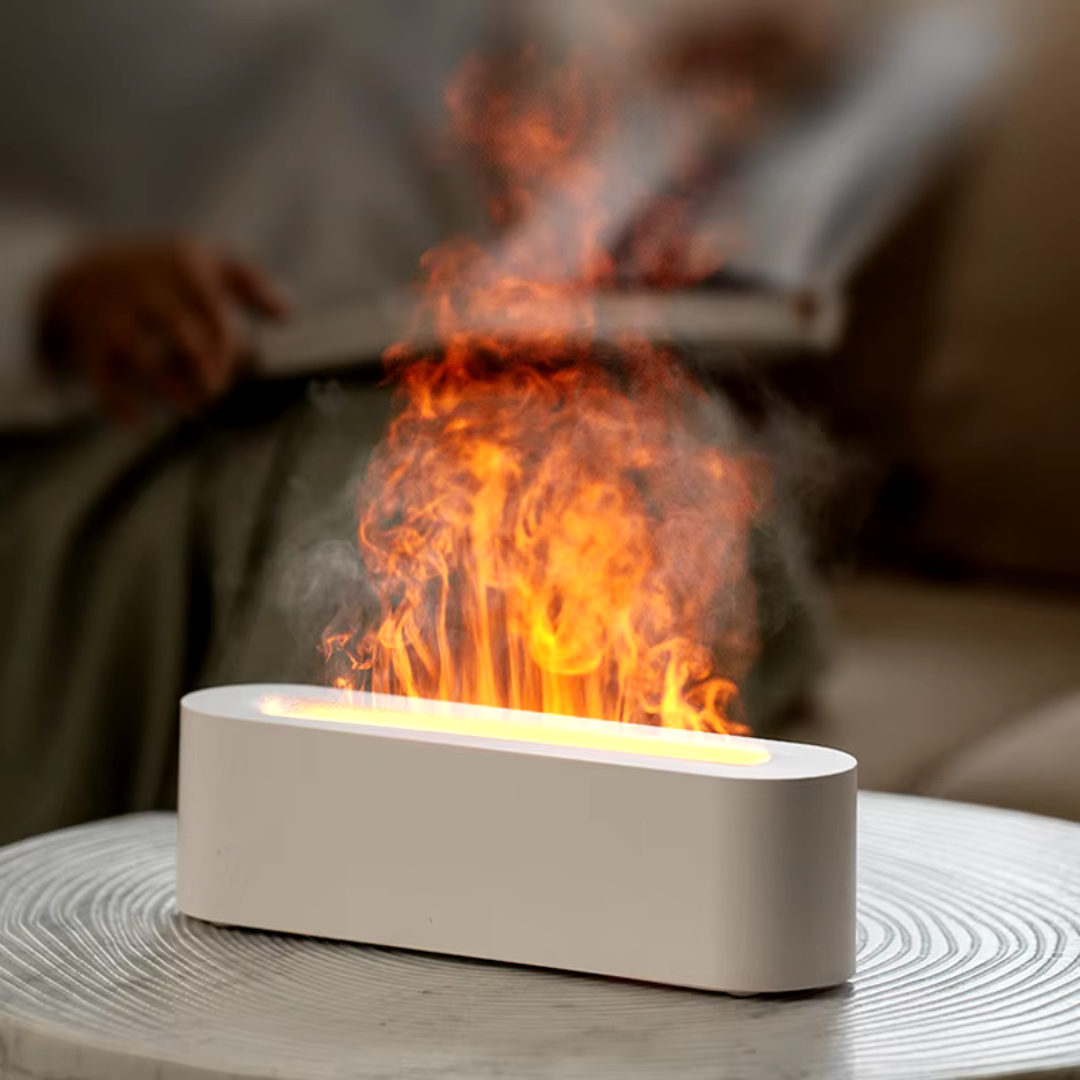 Aromatherapie Diffuser met Vlameffect - Luchtbevochtiger met Kalmerend Lichtspel - 150ml Geurverspreider voor Ontspanning en Sfeer