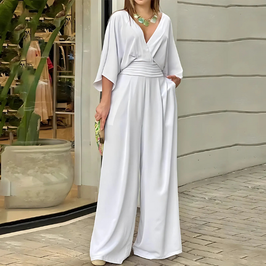 Jumpsuit met Wijde Pijpen en Vleermuismouwen Elegante Zomerjurk - StudioMarella