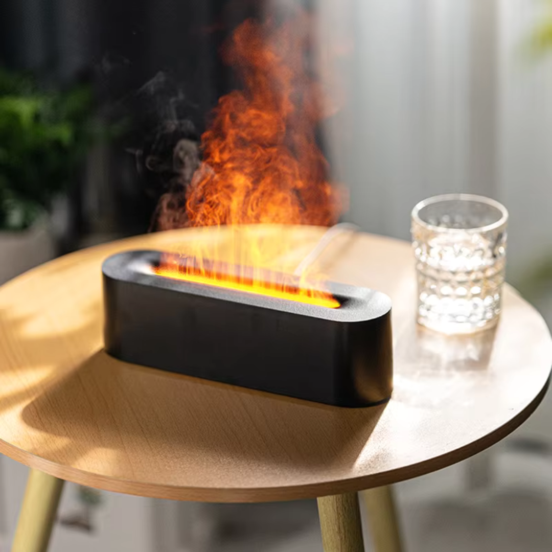 Aromatherapie Diffuser met Vlameffect - Luchtbevochtiger met Kalmerend Lichtspel - 150ml Geurverspreider voor Ontspanning en Sfeer