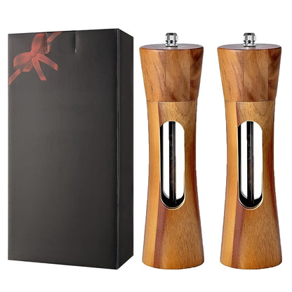 Zout- en Pepermolen Set Hout Acryl Venster 19cm Verstelbaar Maalwerk Keramisch Tafel Keuken Cadeau