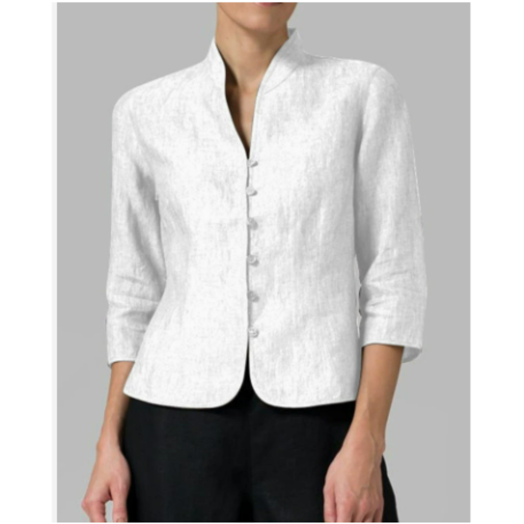 Vrouwelijke Blouse met Opstaande Kraag Blauw Chambray